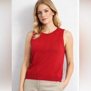Linda Allard Ellen Tracy Red Sleeveless Wool Silk Knit Sweater Top Womens M
